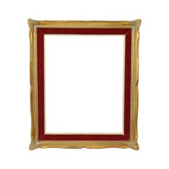 Kleiner vergoldeter Vintage-Rahmen im Barockstil aus rotem Samt 39x33cm