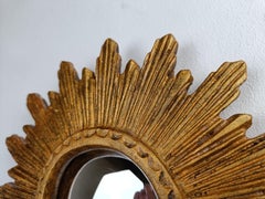 Petit miroir vintage Golden Sunburst, années 1960