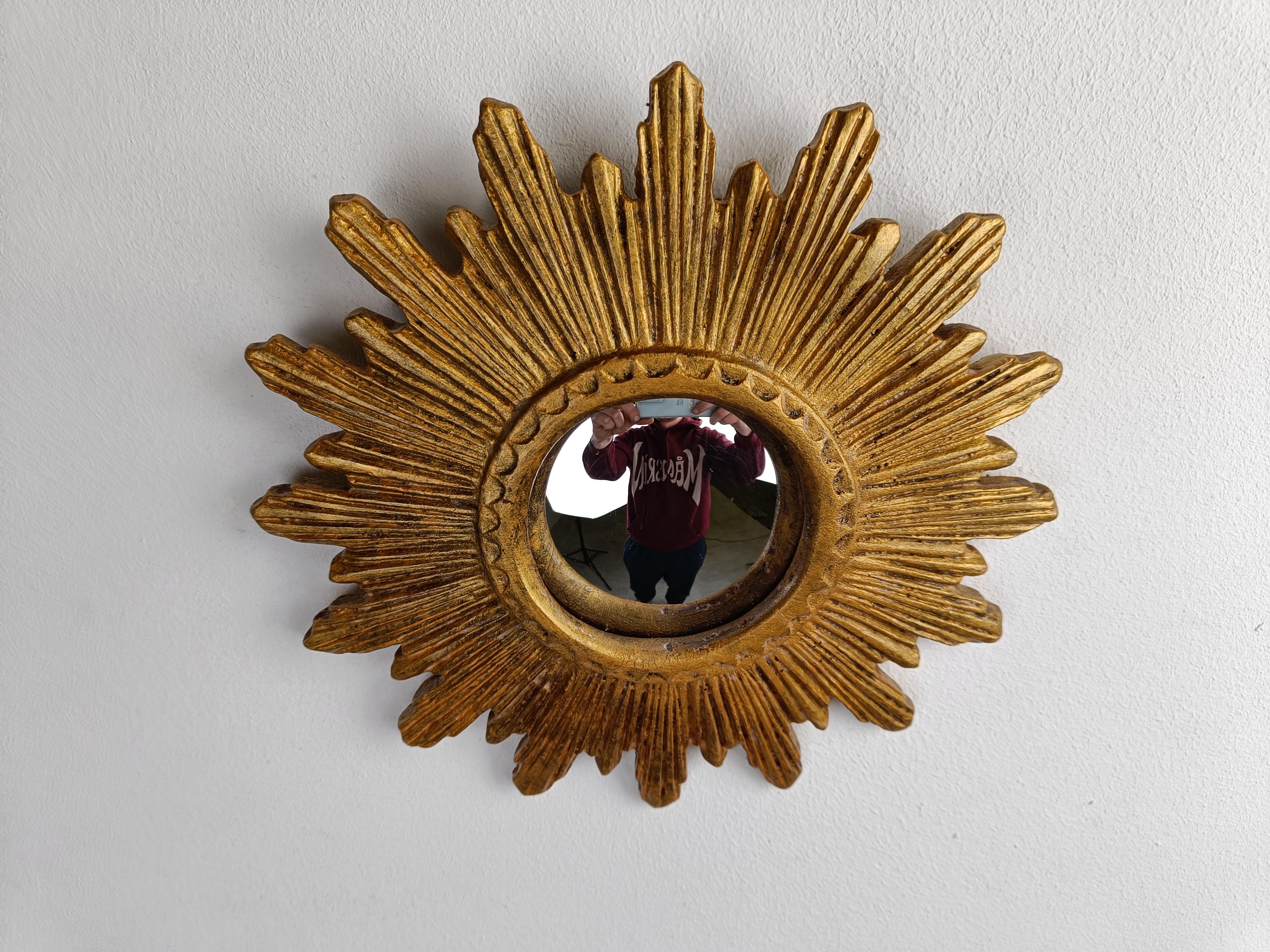 Belgian Small Vintage Golden Sunburst Mirror, 1960s