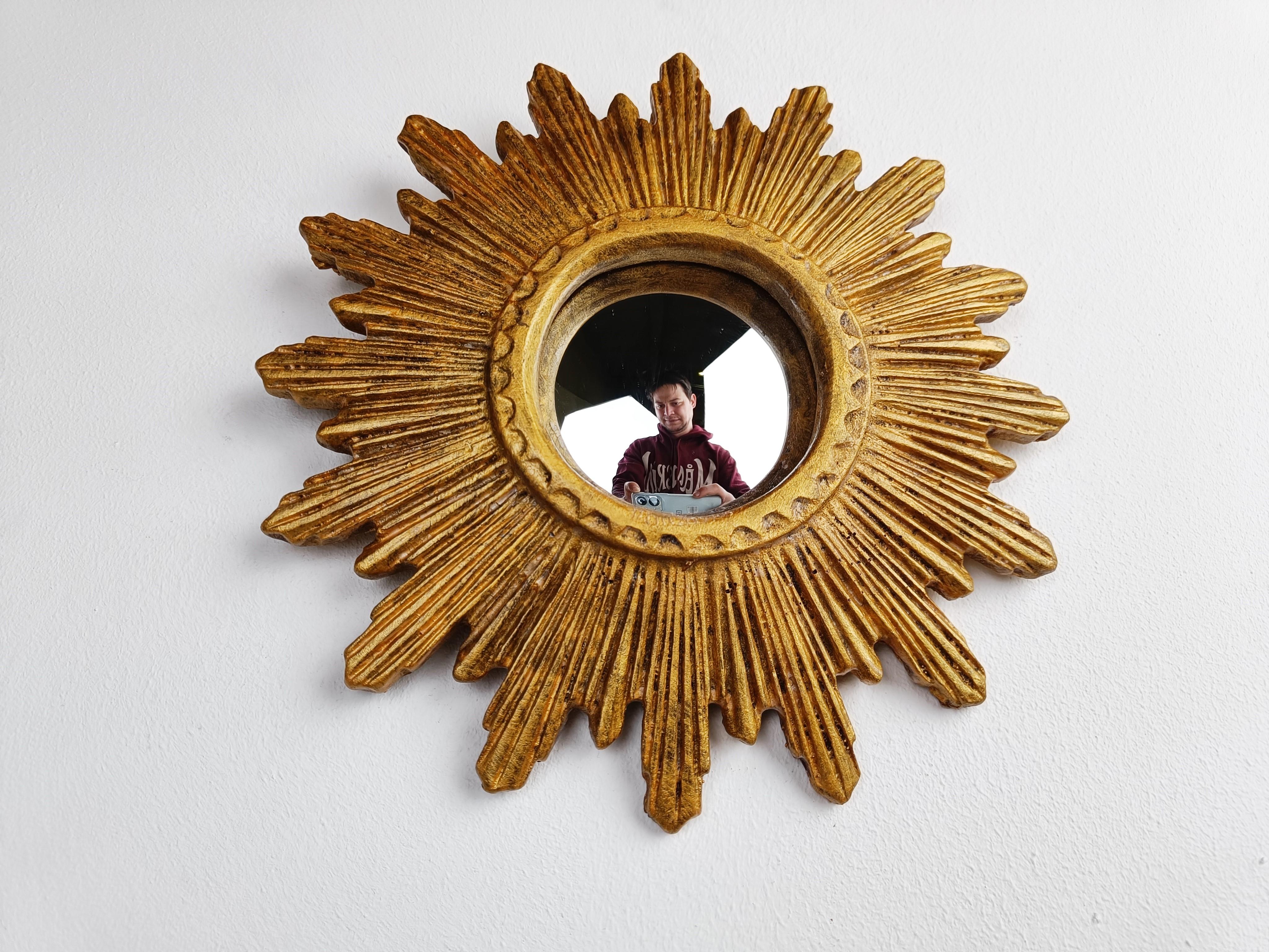 Mid-20th Century Small Vintage Golden Sunburst Mirror, 1960s