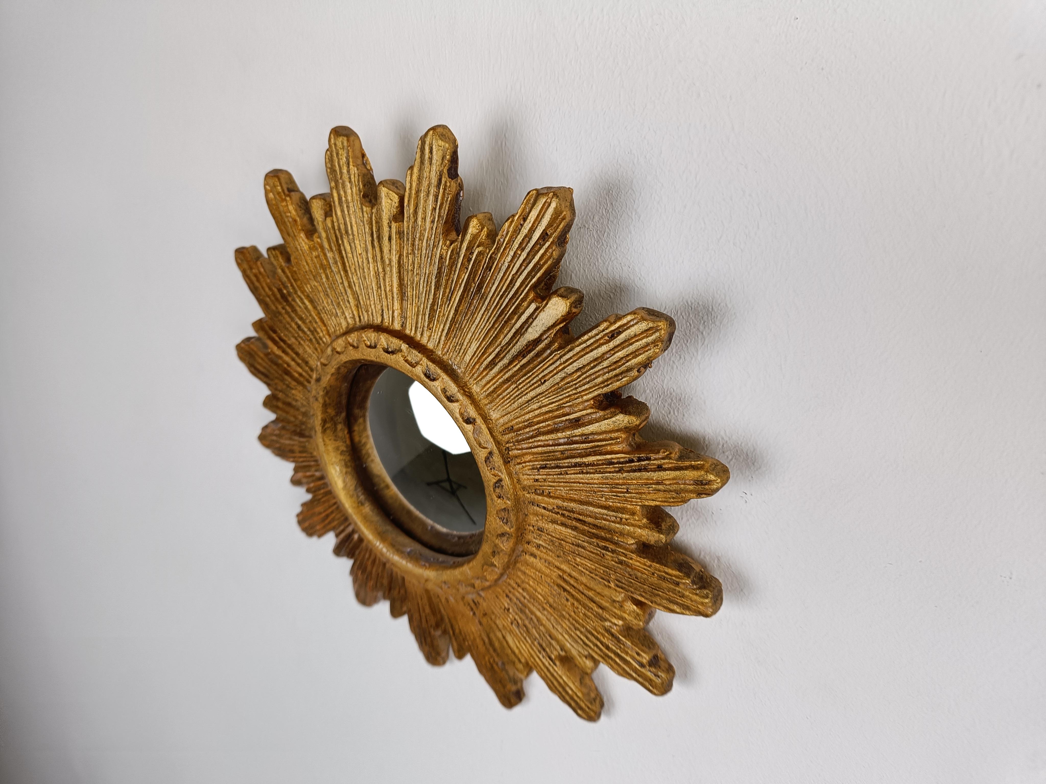 Small Vintage Golden Sunburst Mirror, 1960s 2