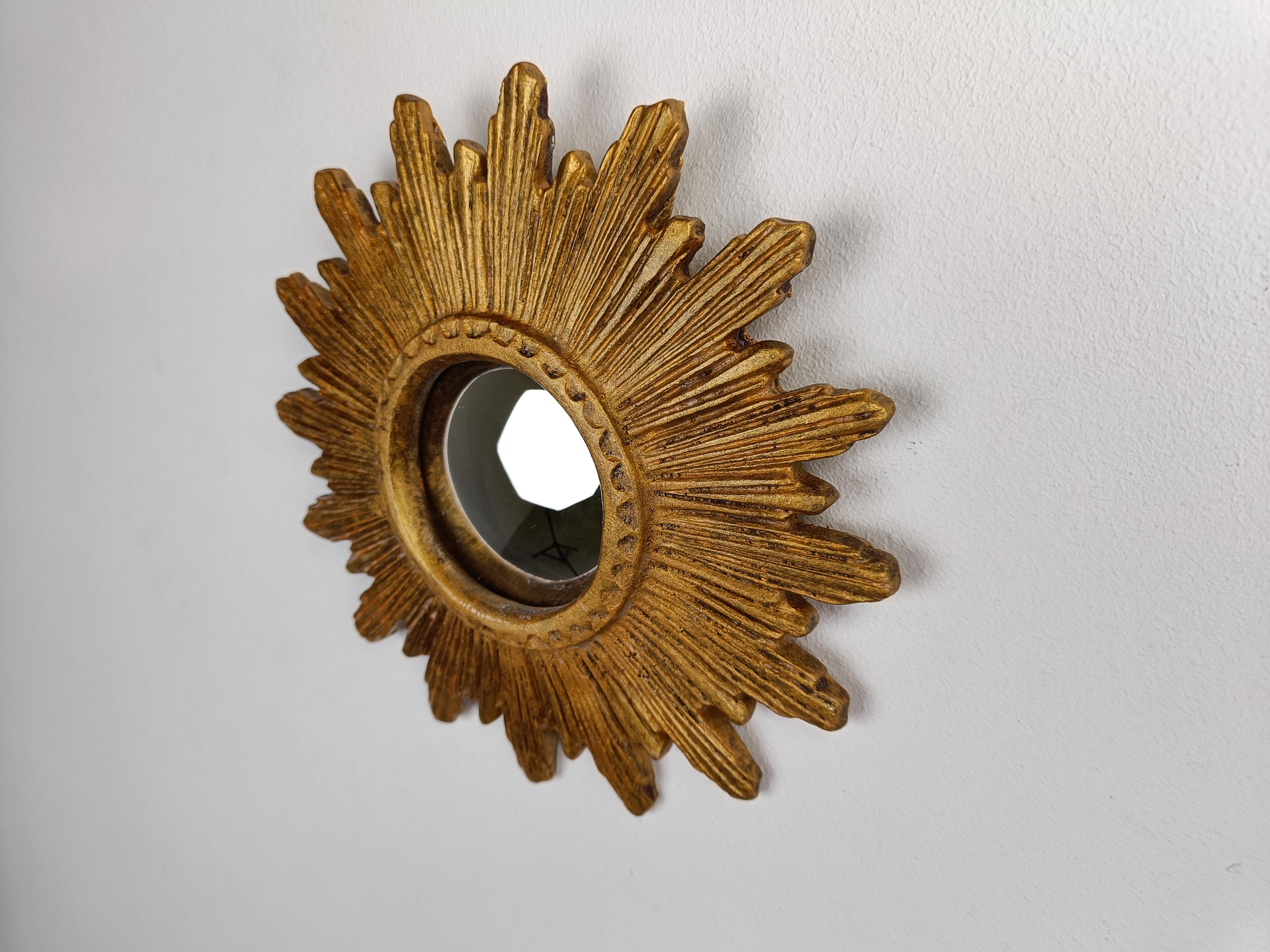 Small Vintage Golden Sunburst Mirror, 1960s 3
