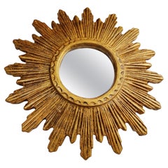 Small Vintage Golden Sunburst Mirror, 1960s