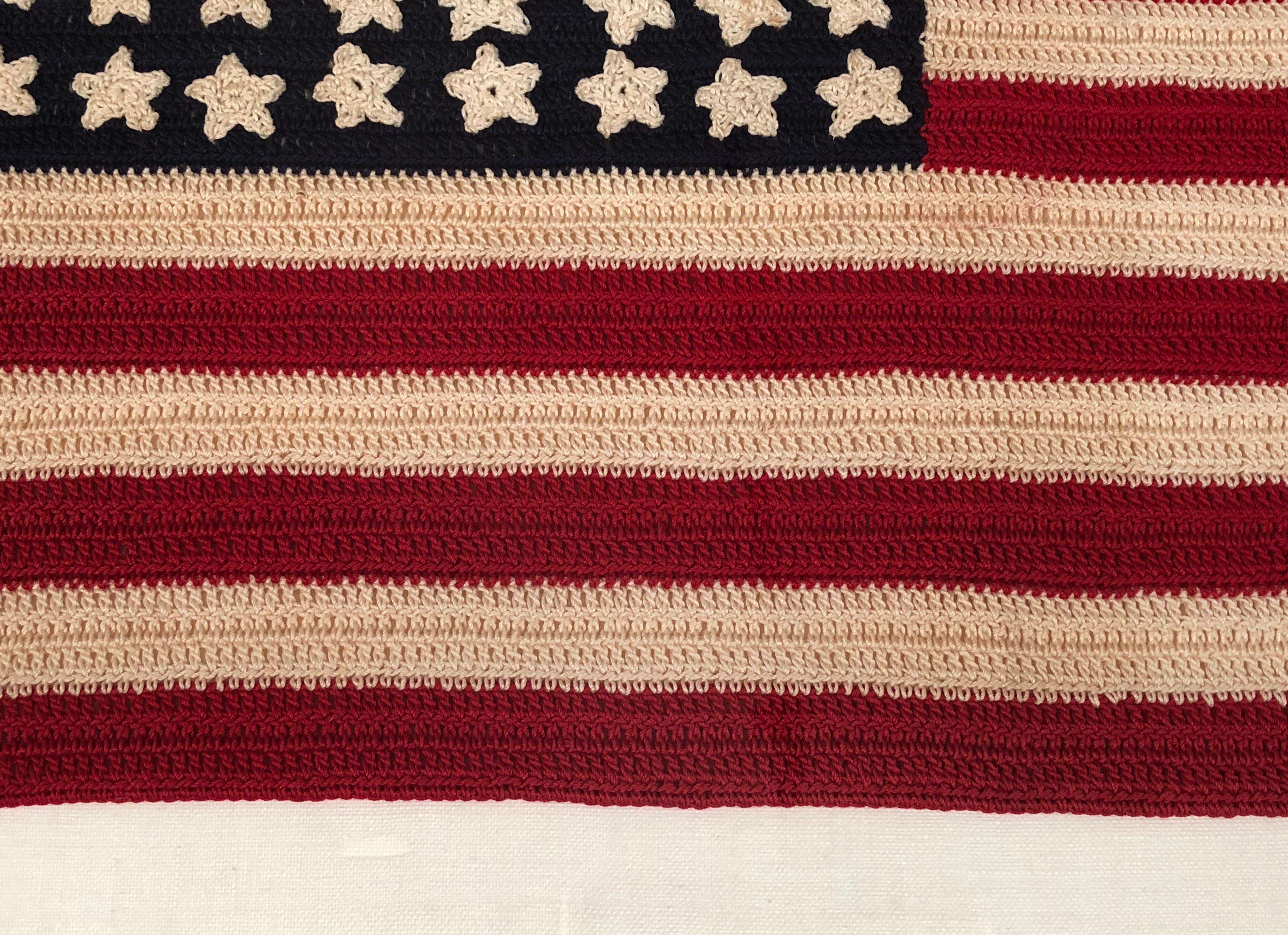 Mid-20th Century Vintage Hand Crocheted American Flag