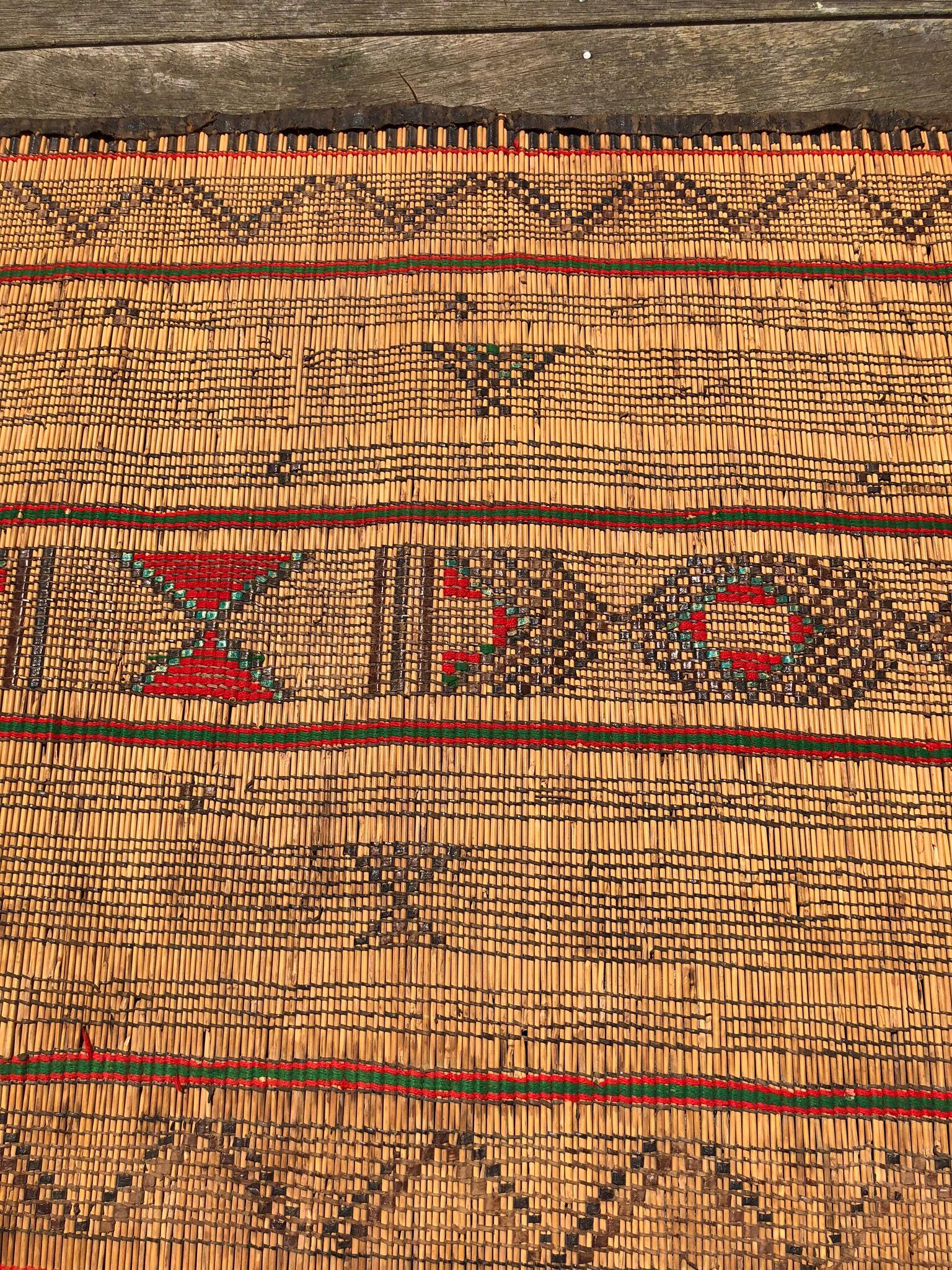 Moroccan Vintage Tuareg Reed Mat - Handwoven African Tribal Rug from Sahara Desert