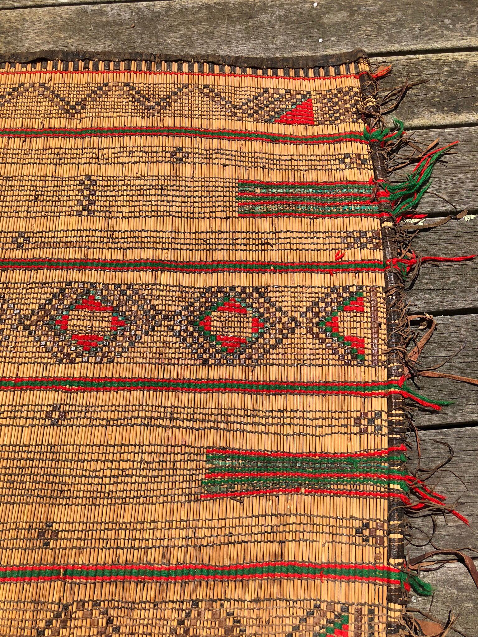 Hand-Woven Vintage Tuareg Reed Mat - Handwoven African Tribal Rug from Sahara Desert