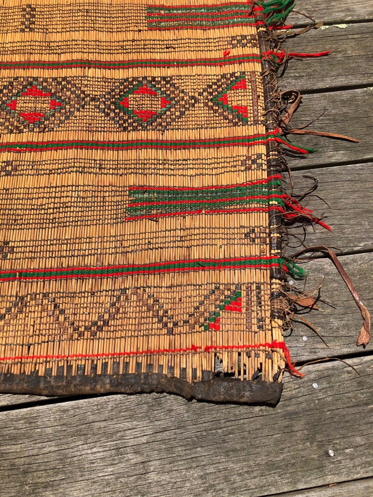 Small Vintage Handwoven Tuareg Reed Mat, Tribal Rug from Sahara Desert