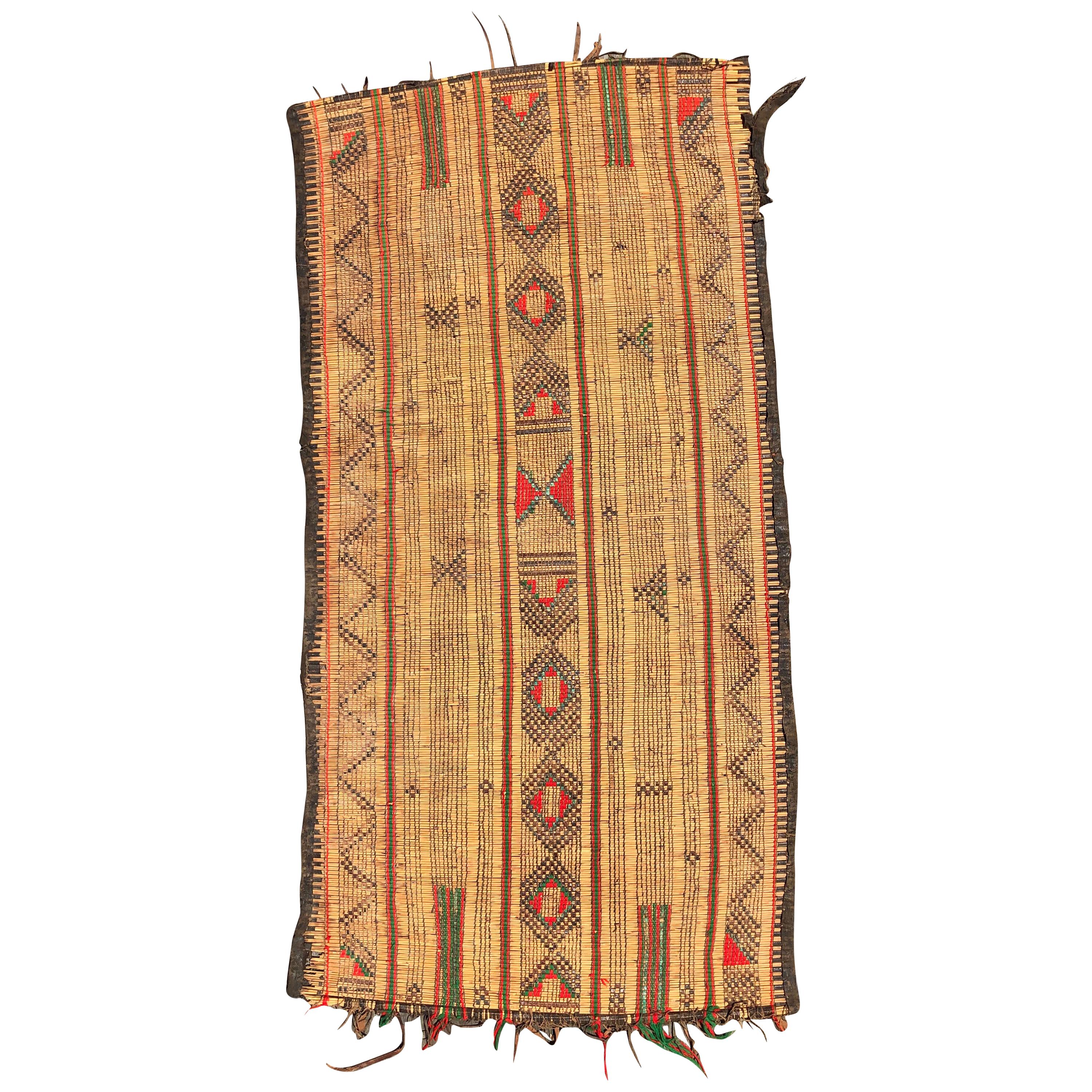 Vintage Tuareg Reed Mat - Handwoven African Tribal Rug from Sahara Desert