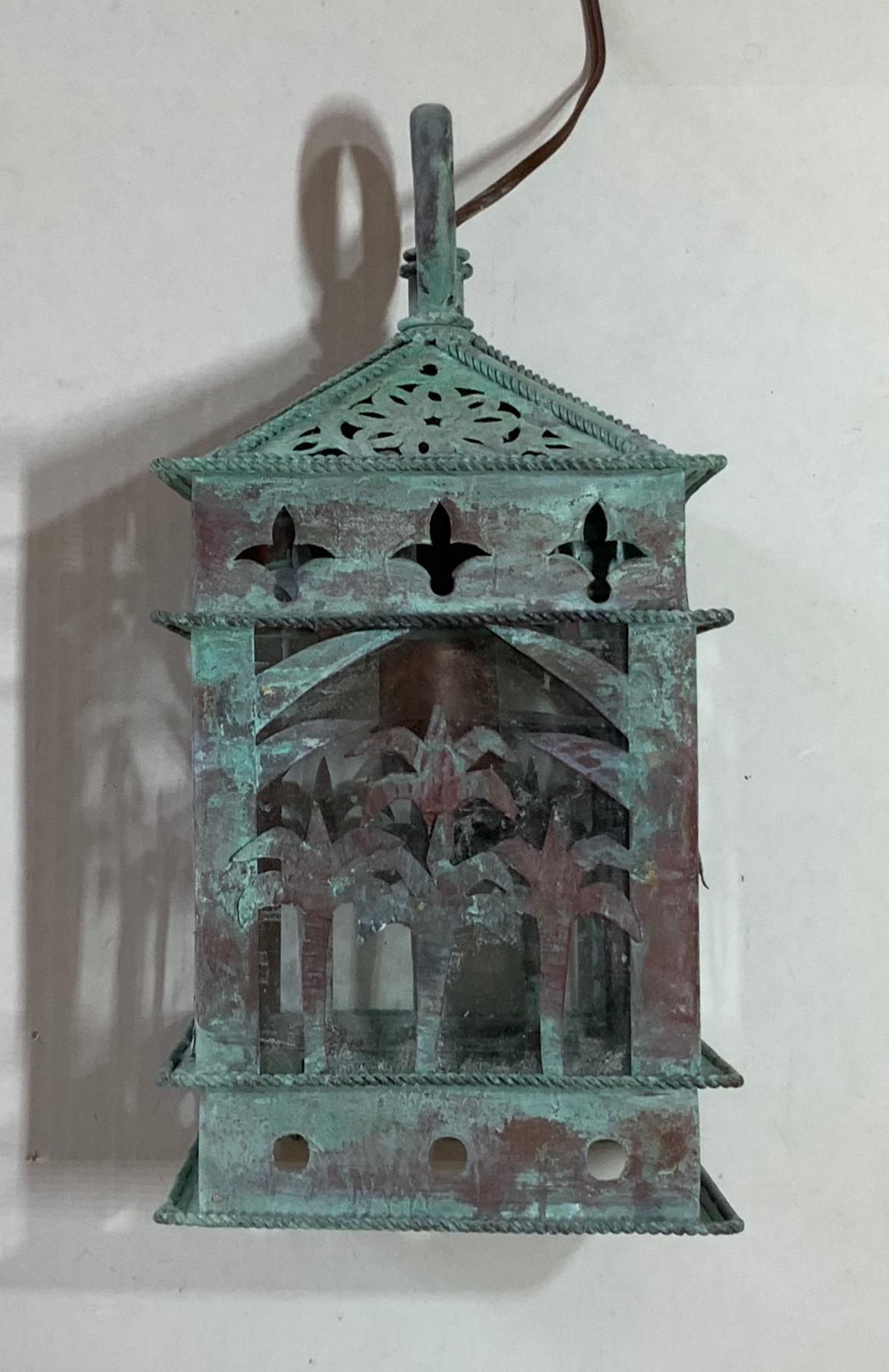 Mid-20th Century Small Vintage Hanging Copper Lantern