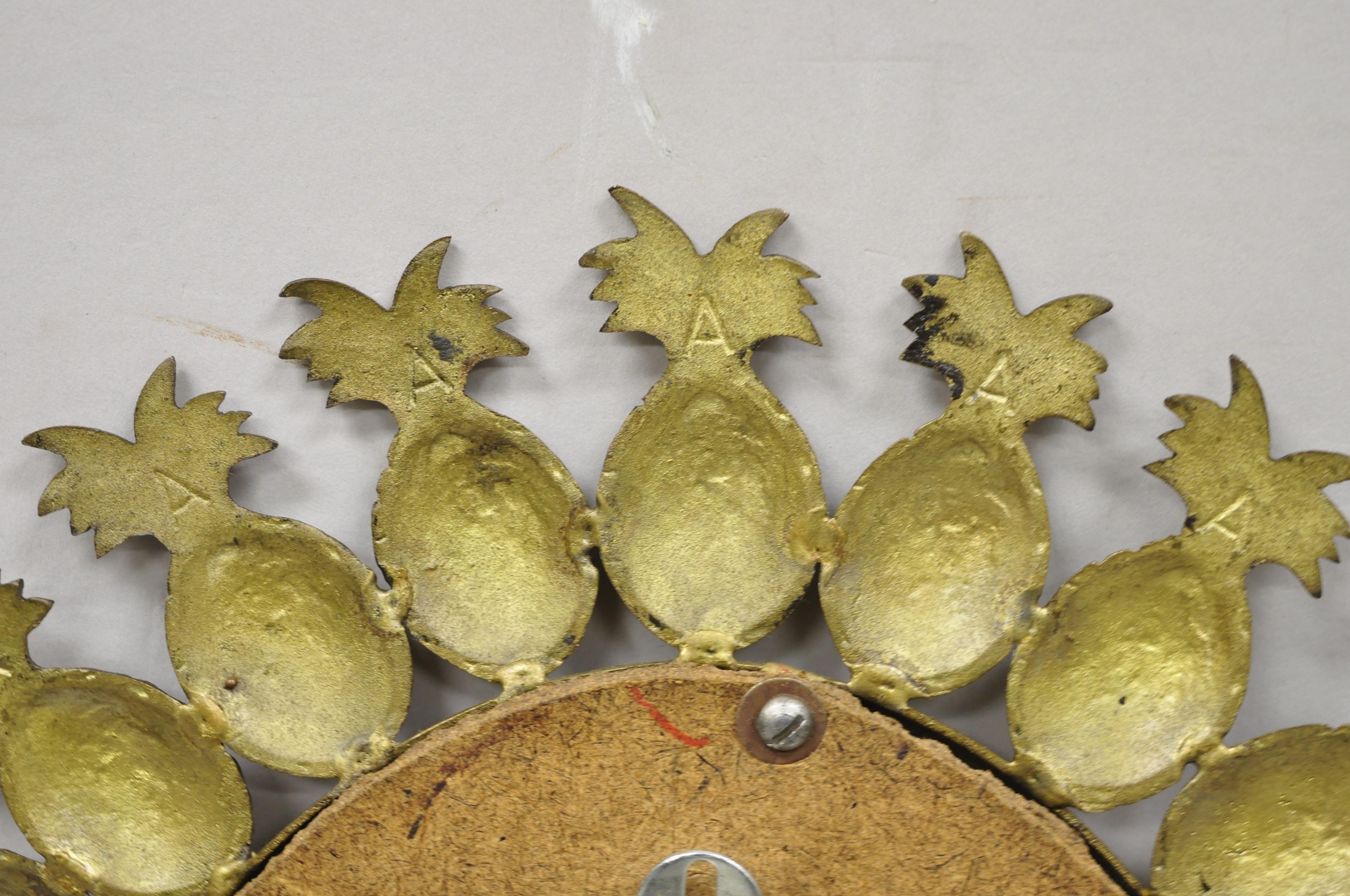 Indian Small Vintage Hollywood Regency Brass Pineapple Sunburst Oval Wall Mirror