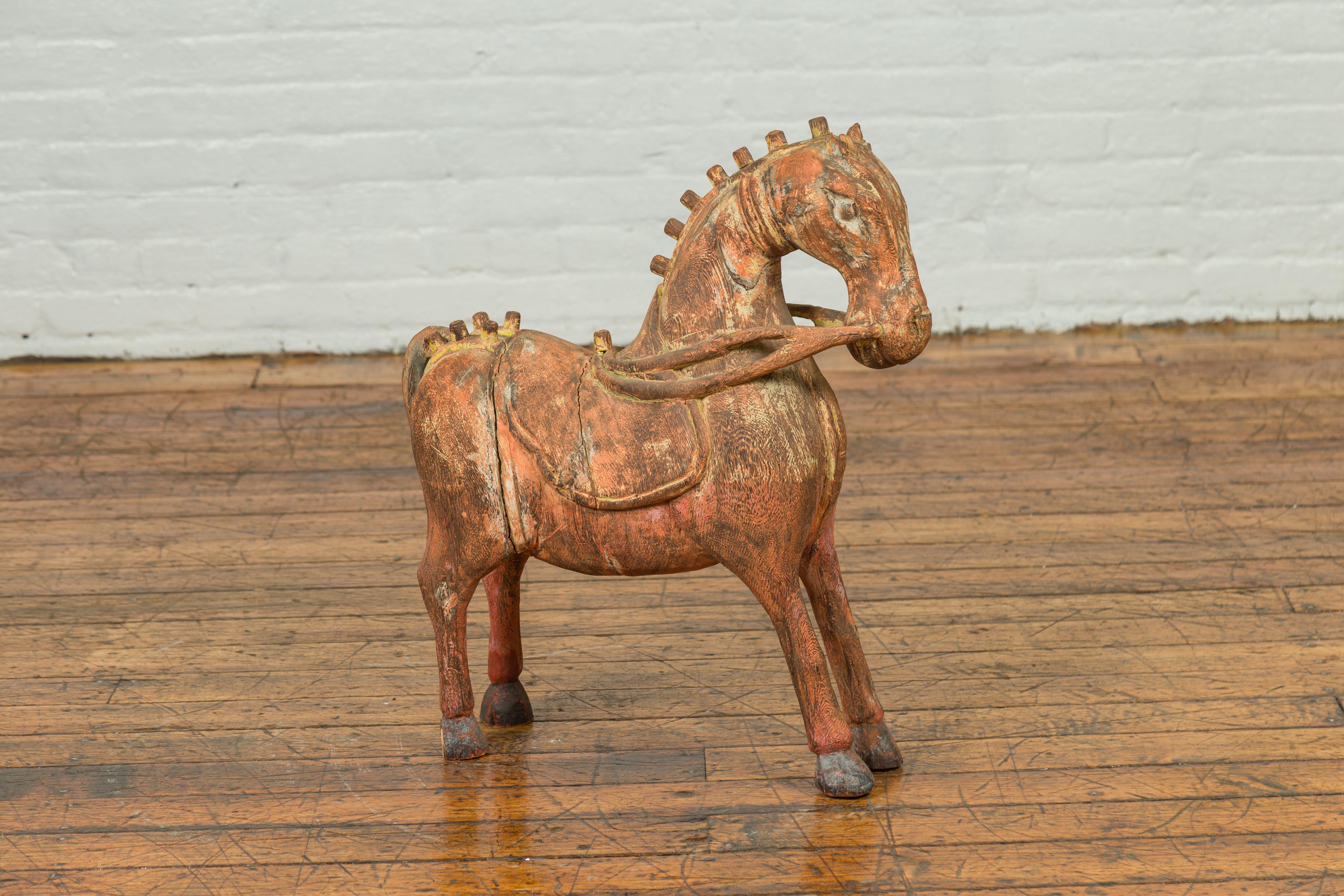 antique wooden horse statue