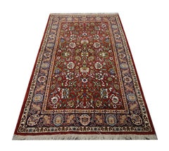 Small Vintage Indian Rug, Traditional Handmade Carpet Red Wool Rug