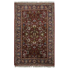 Small Retro Indian Rug, Traditional Handmade Carpet Red Wool Rug
