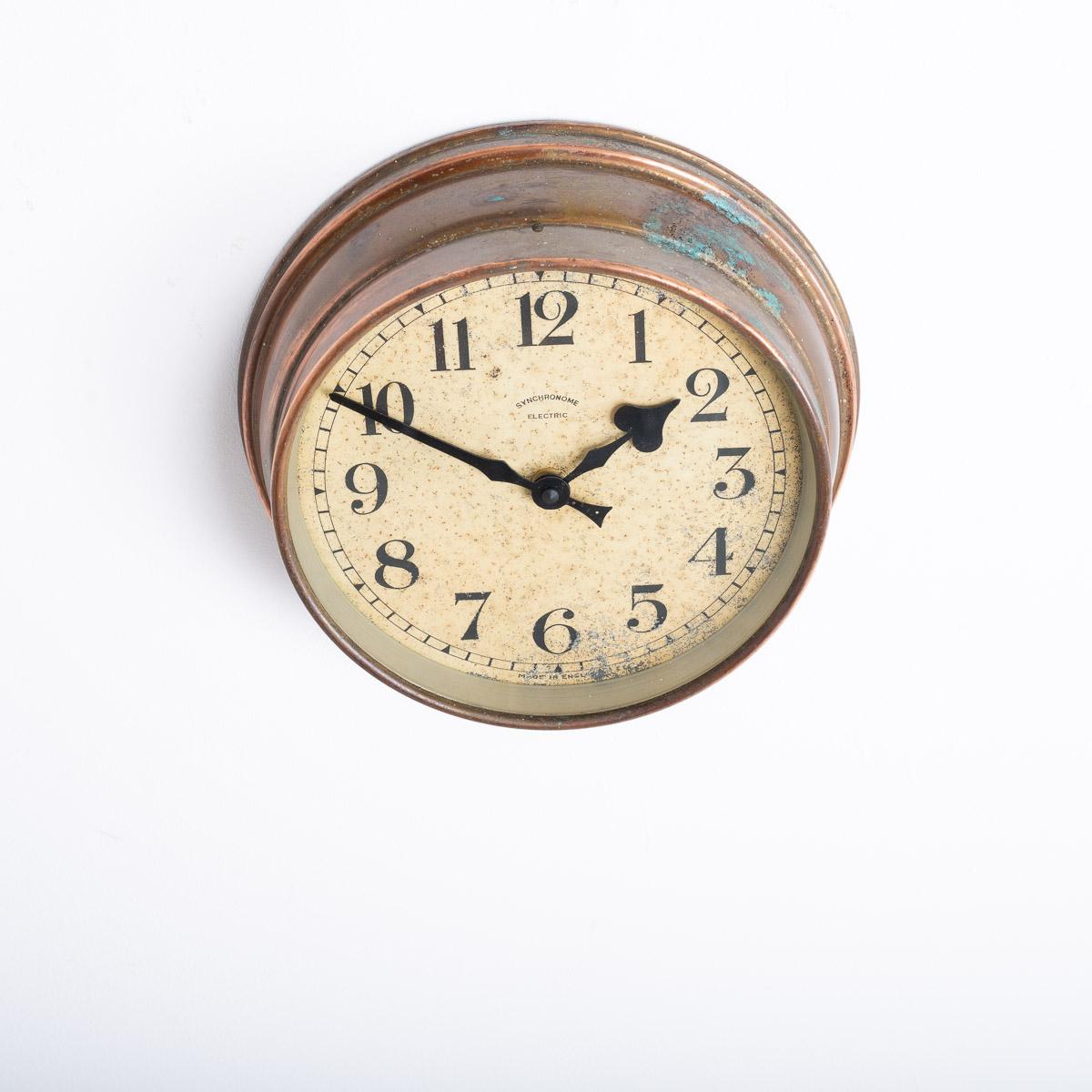 Small Vintage Industrial Copper Wall Clock by Synchronome 3