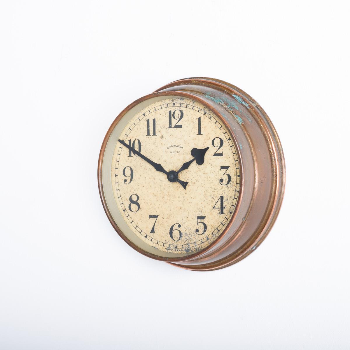 British Small Vintage Industrial Copper Wall Clock by Synchronome