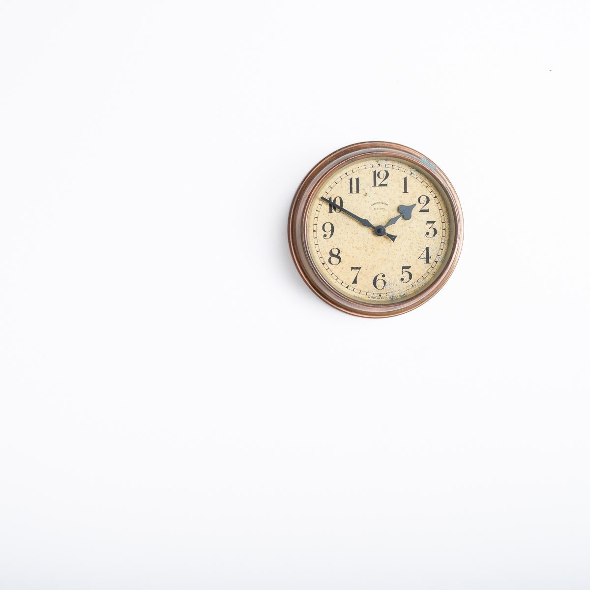 Small Vintage Industrial Copper Wall Clock by Synchronome In Good Condition In Nottingham, GB