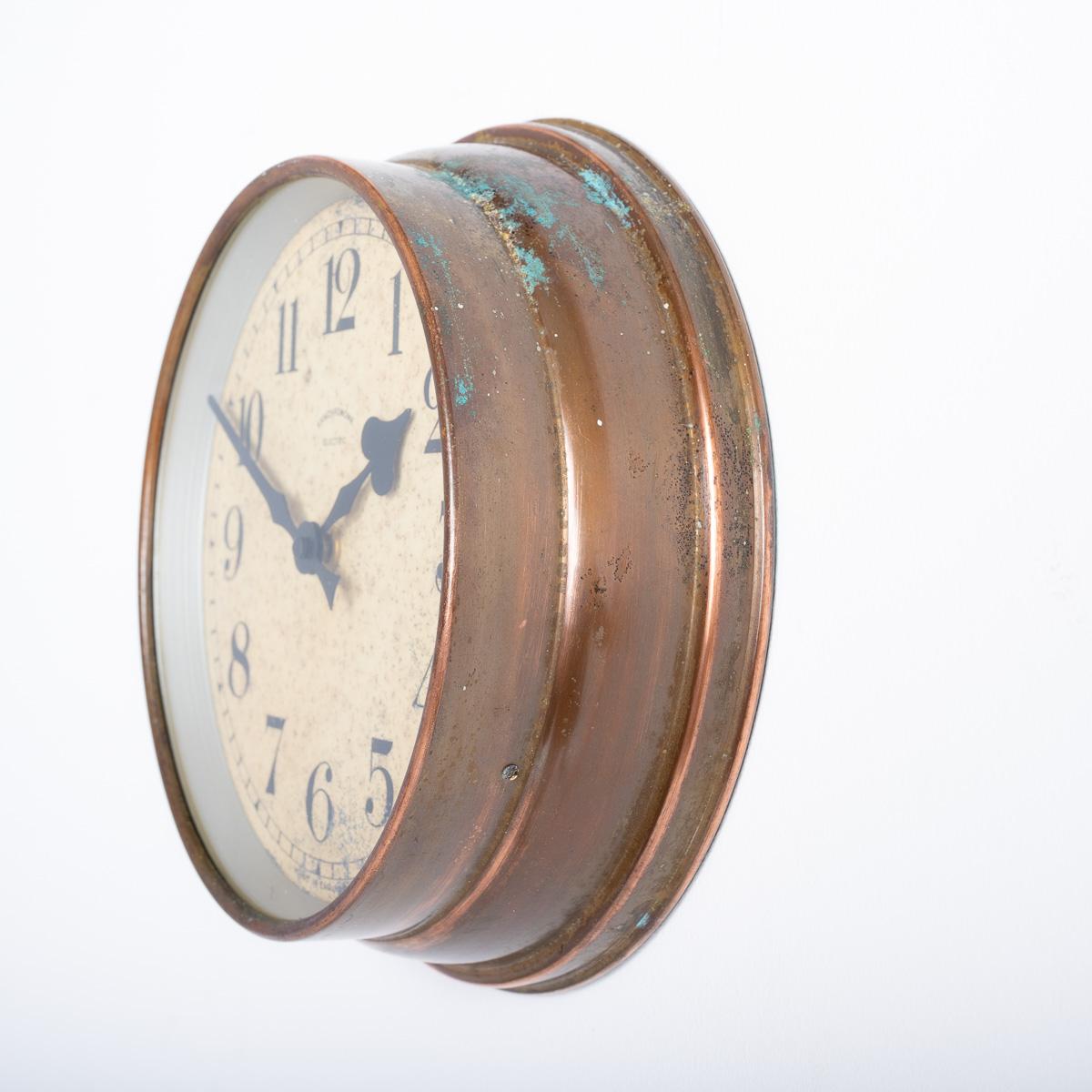 Small Vintage Industrial Copper Wall Clock by Synchronome 2
