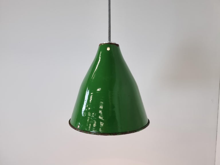 Mid-20th Century Small Vintage Industrial Green Enamel Pendant Lights, 1960s For Sale