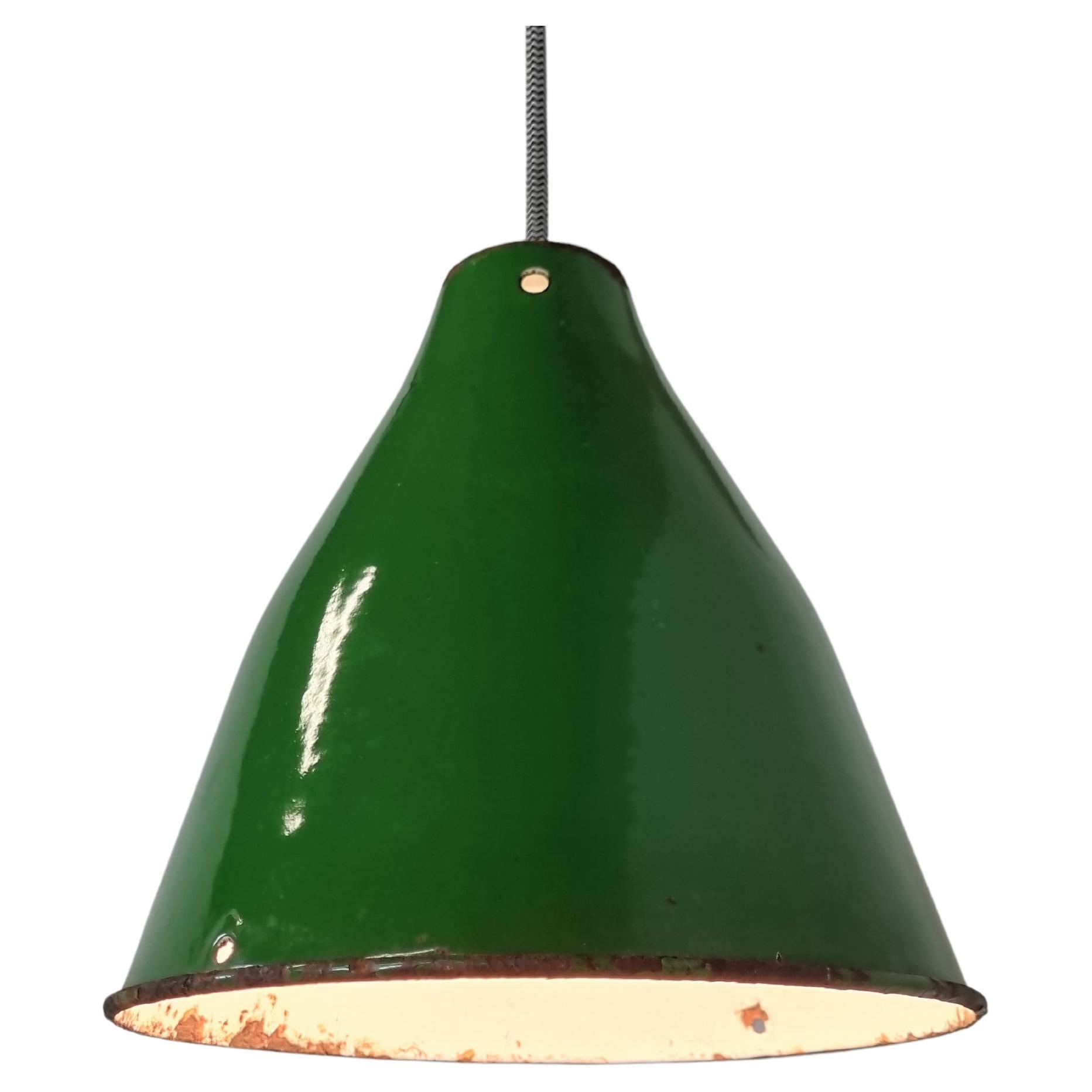 Small Vintage Industrial Green Enamel Pendant Lights, 1960s