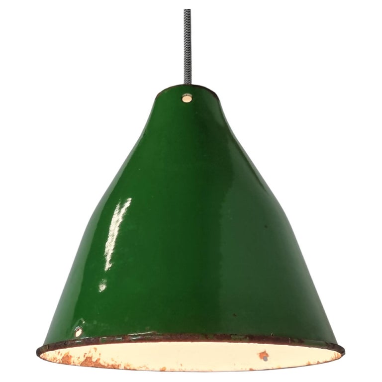 Small Vintage Industrial Green Enamel Pendant Lights, 1960s For Sale