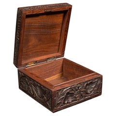 Small Vintage Keepsake Box, Indian, Teak, Storage Case, Carved, Art Deco, C.1940