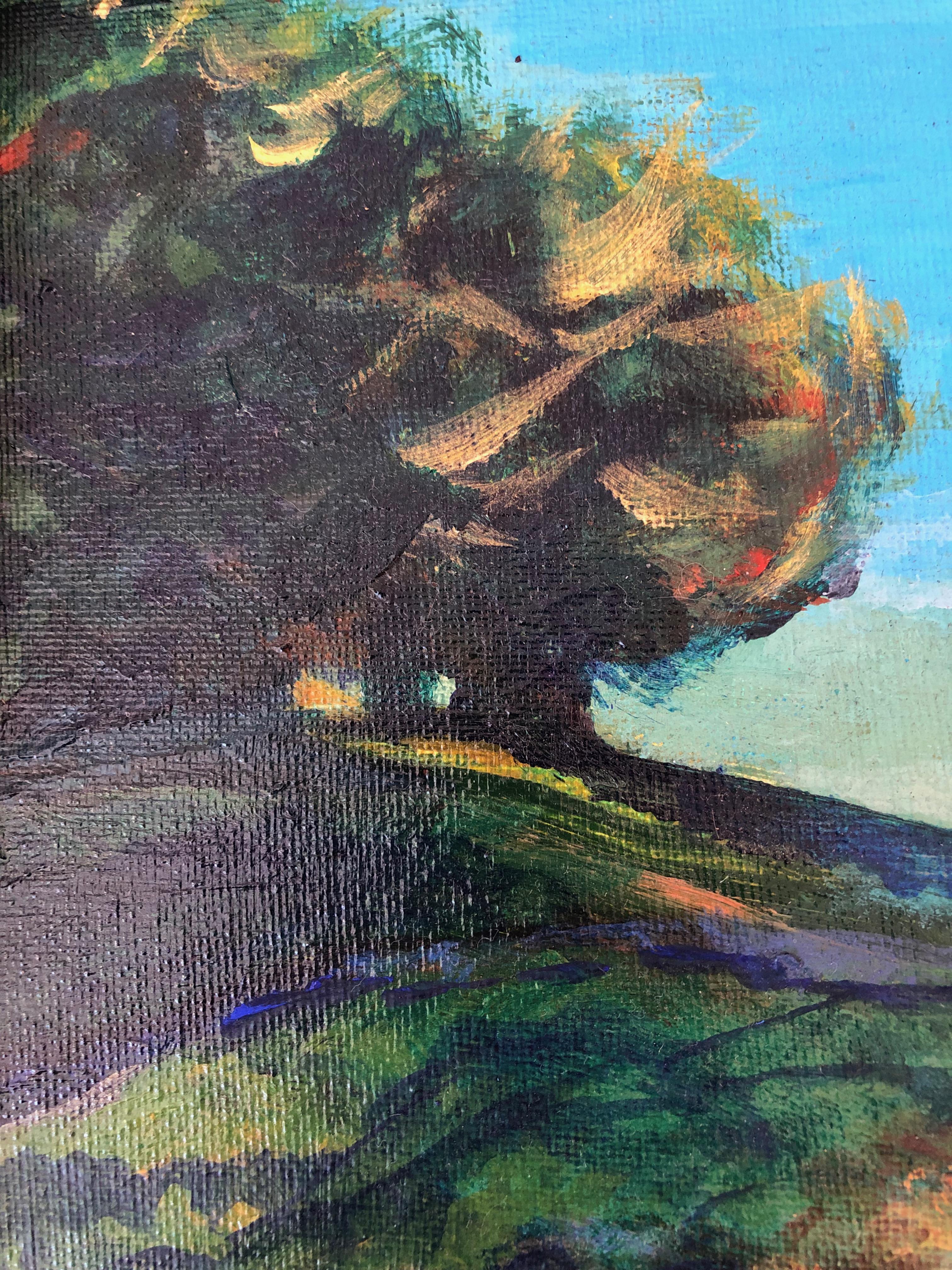 Expressionist Small Vintage Landscape Oil Painting, Arbor Hill by Mary Thelander