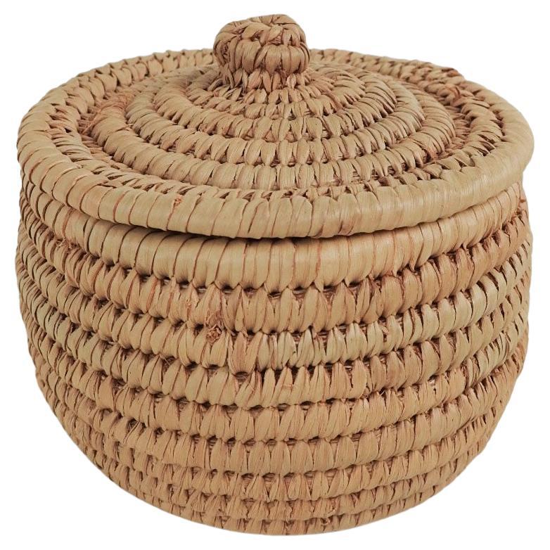 Small Vintage Lidded Coiled Basket For Sale