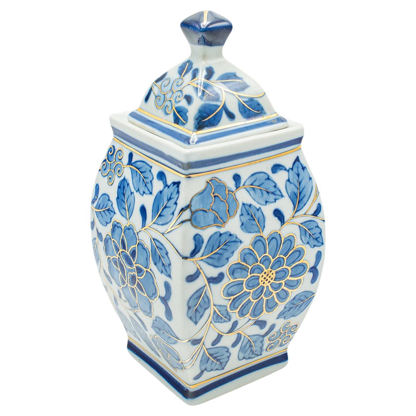 Small Vintage Lidded Urn, Chinese, Hand Painted Ceramic, Spice Jar, Ginger Pot