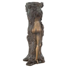 Small Vintage Lost Wax Cast Bronze Dryad Tree Nymph Candle Holder