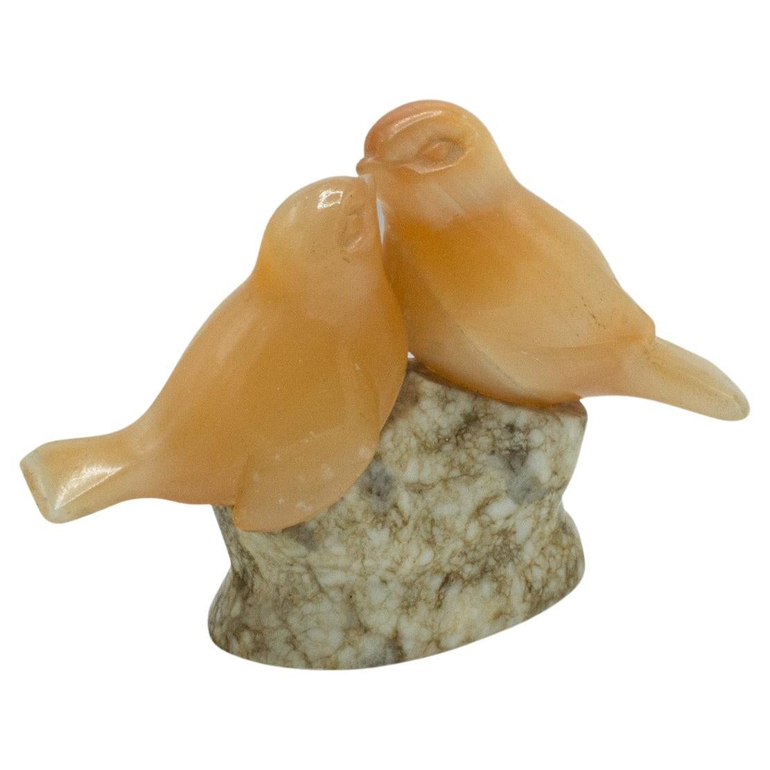 Small Vintage Lovebird Ornament, Japanese, Yellow Onyx, Figure, Art Deco,   For Sale at 1stDibs