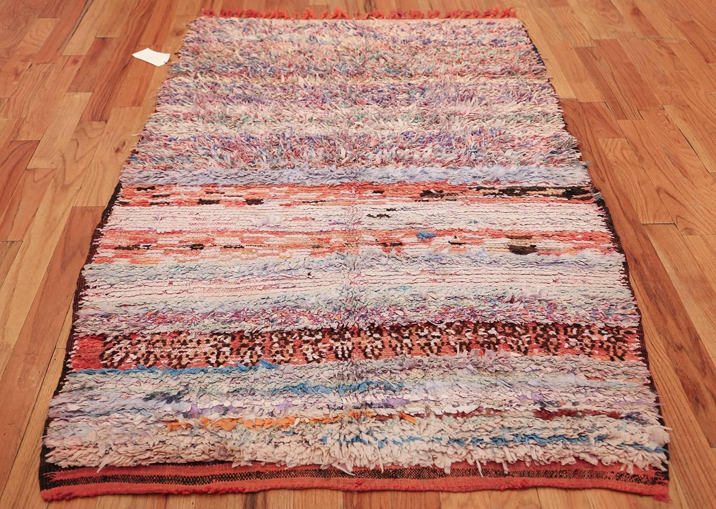 Small Vintage Mid-Century Rag Texture Moroccan Carpet. Size: 4 ft x 6 ft 5 in  1