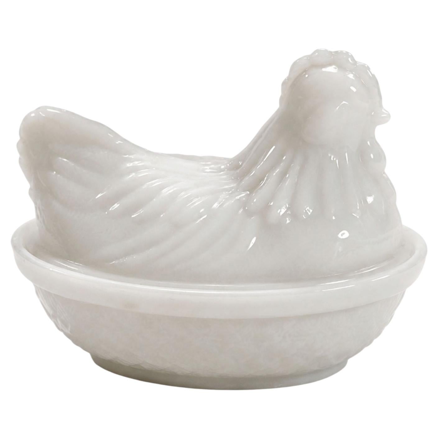Small Vintage Milk Glass Hen on Nest Covered Dish, Circa 1970s
