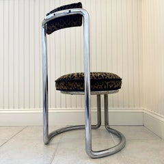 Small Vintage Modernist Chrome Cantilever Chair in Leopard Print Fabric