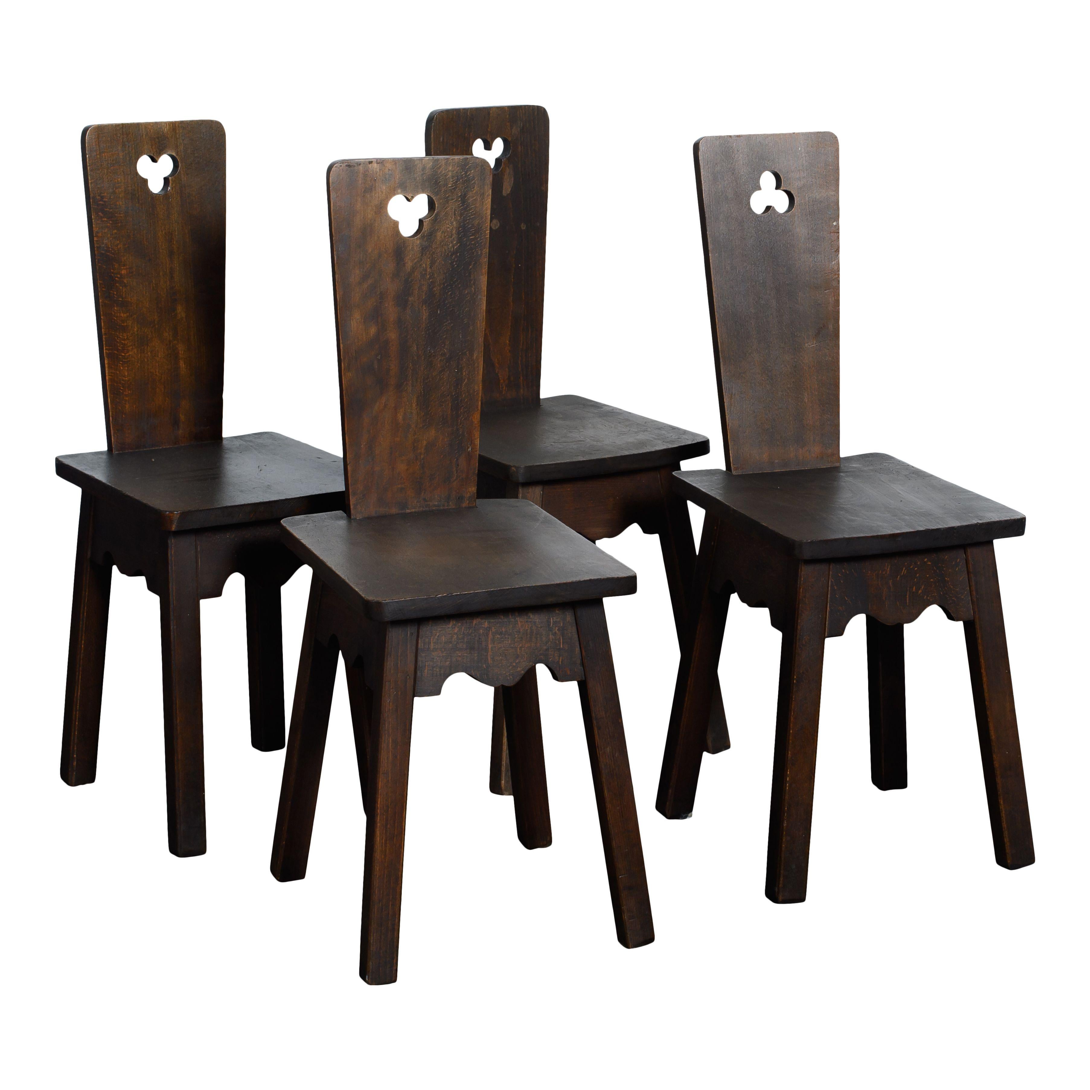 20th Century Small Vintage Moravian Style Wood Chairs with Cutout Detail - Set of 4