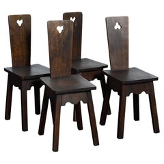 Small Antique Moravian Style Wood Chairs with Cutout Detail - Set of 4