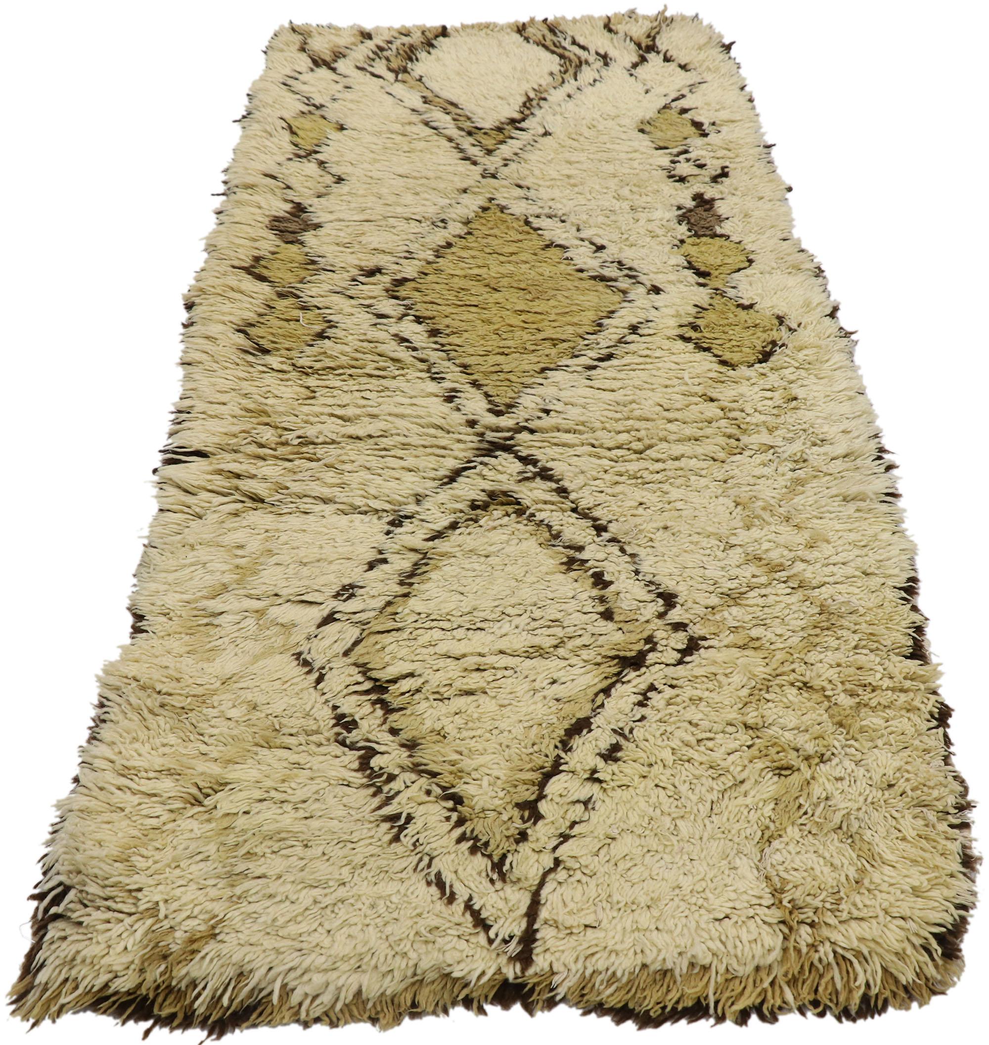 Hand-Knotted Small Vintage Moroccan Rug, Rustic Luxe Meets Rugged Beauty For Sale