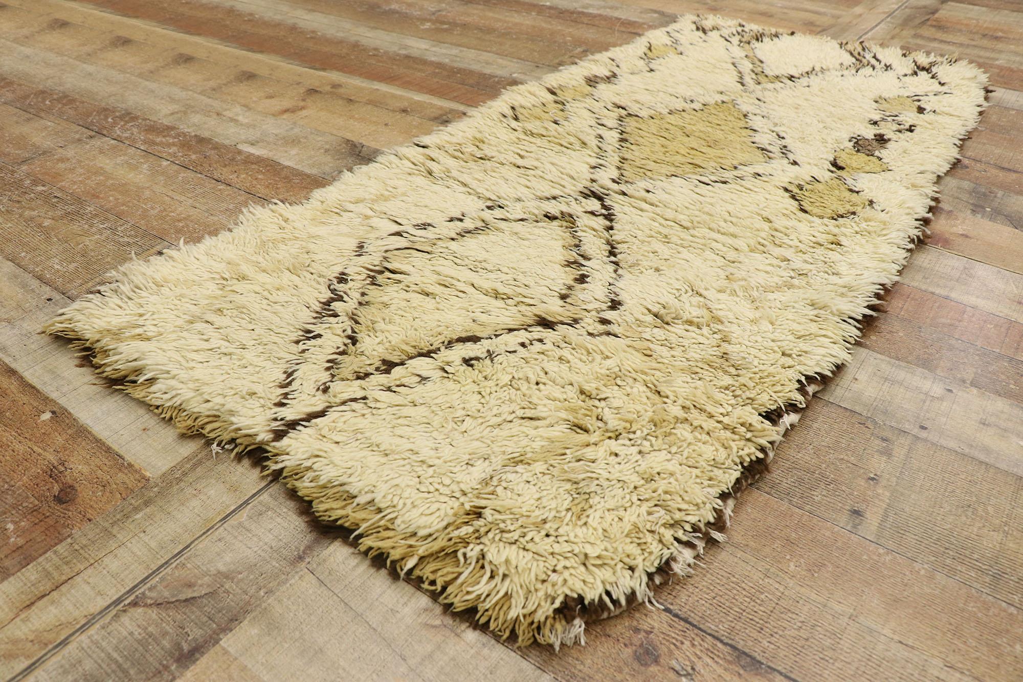 Wool Small Vintage Moroccan Rug, Rustic Luxe Meets Rugged Beauty For Sale
