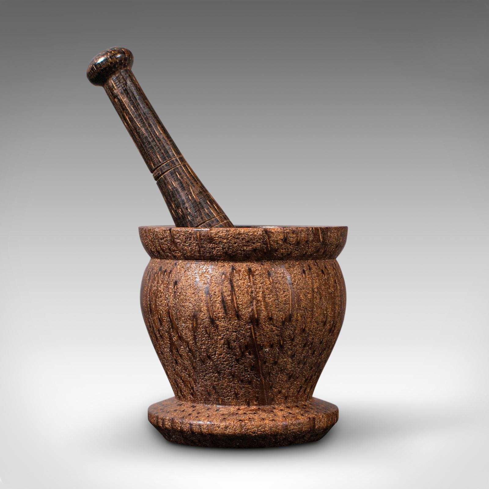 Small Vintage Mortar & Pestle, English, Palmyra, Decorative Treen, Apothecary In Good Condition For Sale In Hele, Devon, GB