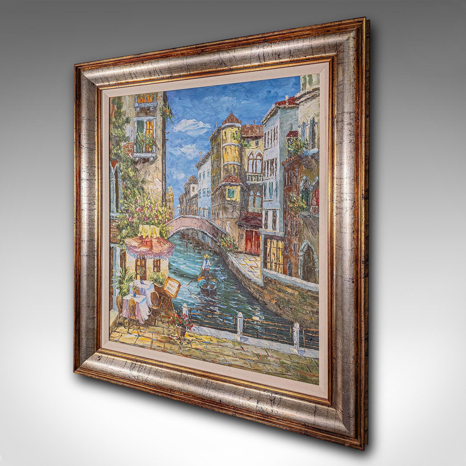 Mid-Century Modern Small Vintage Oil On Canvas, Venice, Painting, Venetian Street Scene, Framed Art For Sale