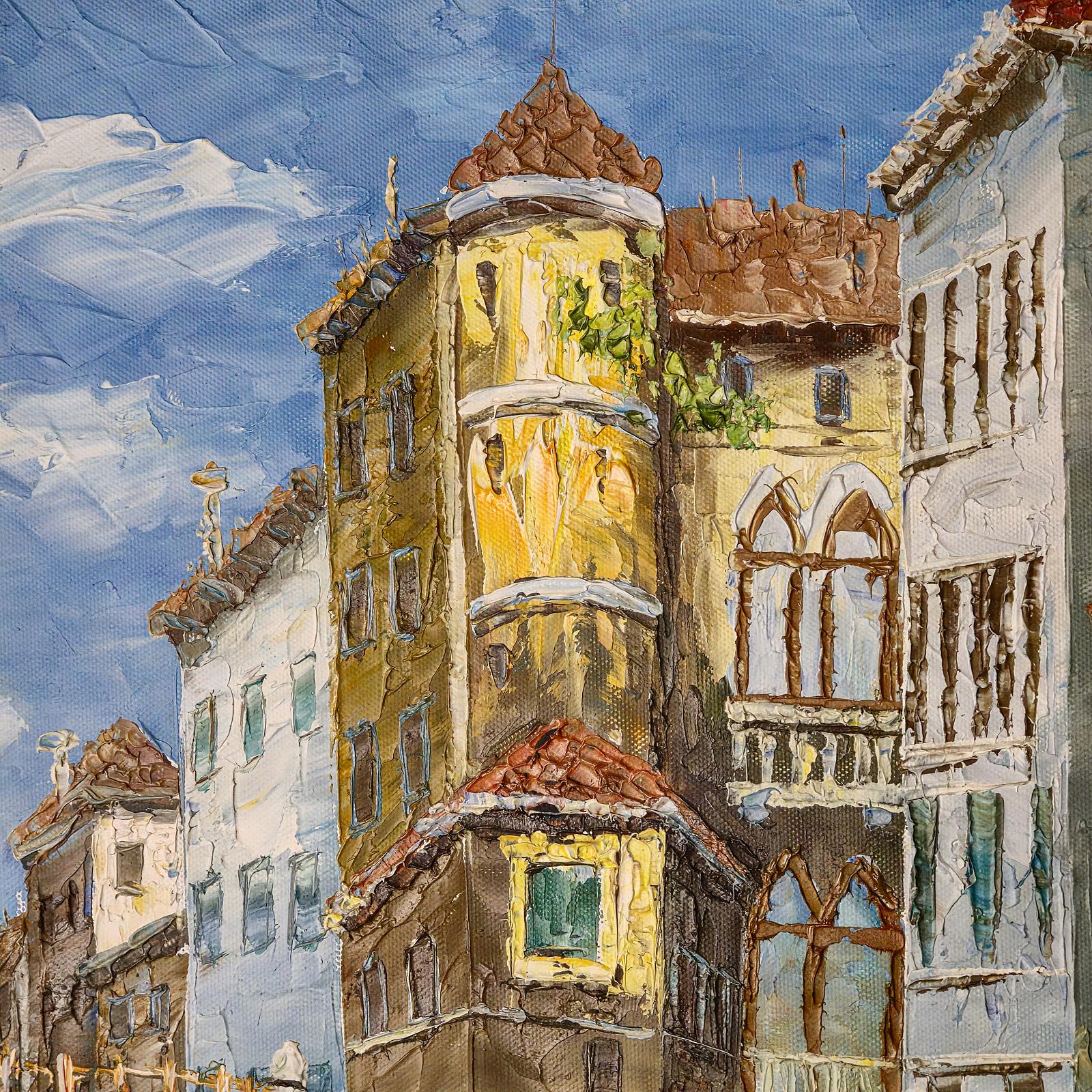 Piccolo olio su tela d'epoca, Venezia, dipinto, scena di strada veneziana, arte incorniciata In condizioni buone in vendita a Hele, Devon, GB