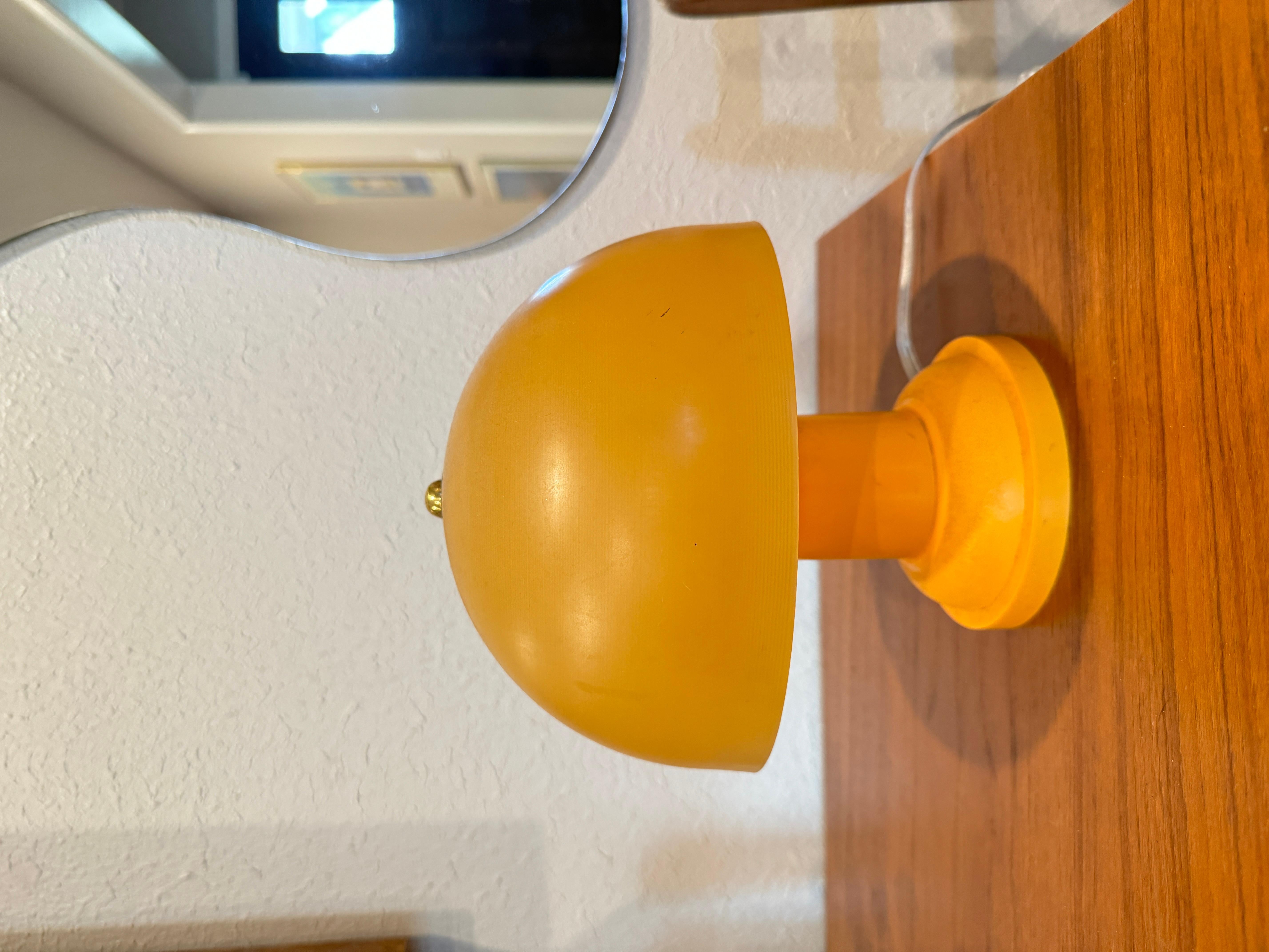 Plastic Small vintage orange mushroom lamp. Rewired and works perfectly.  9” x 9” For Sale