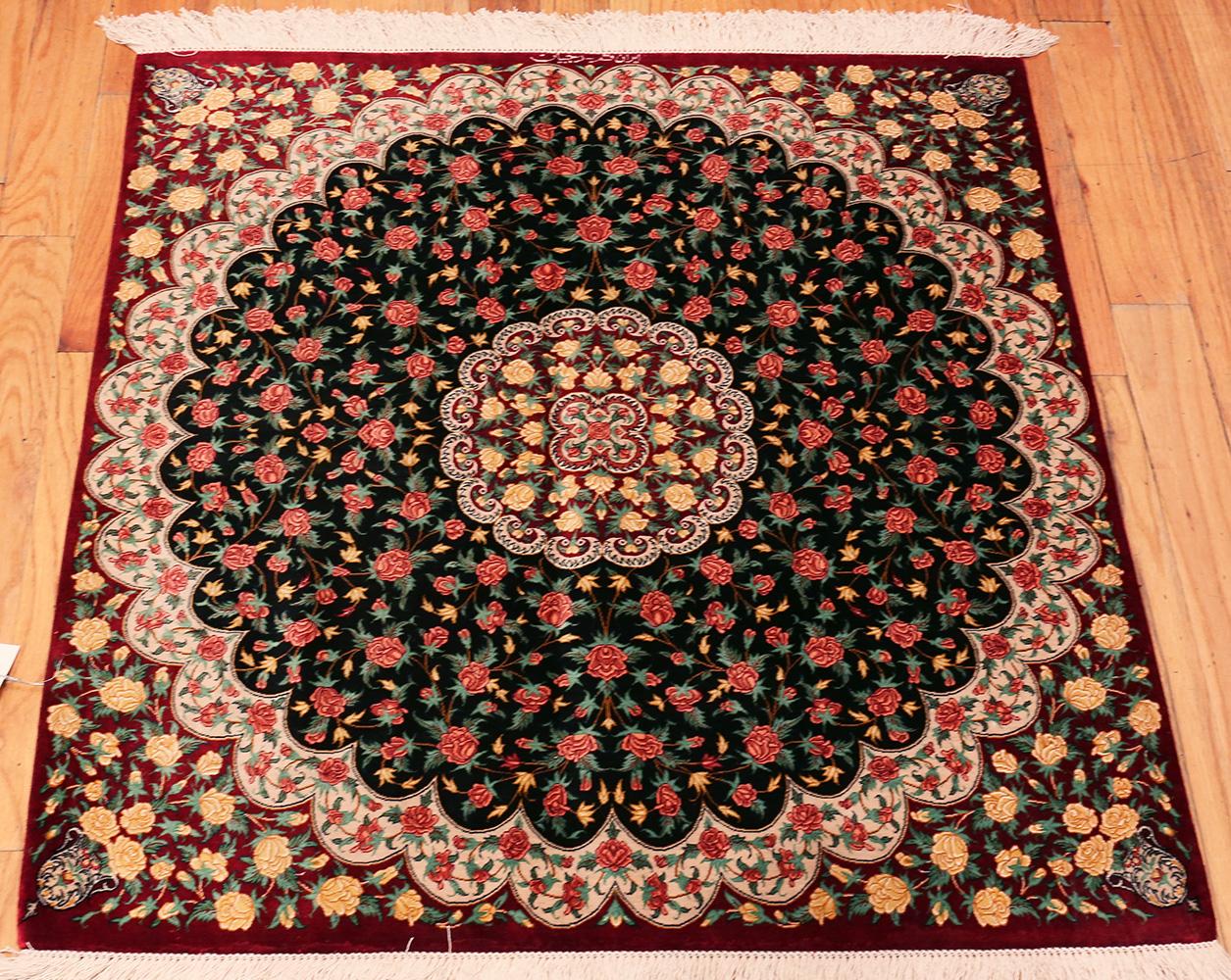 Tabriz Nazmiyal Collection Vintage Persian Silk Qum Rug. 3 ft 4 in x 3 ft 4 in