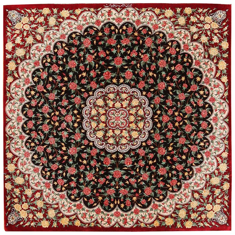 Nazmiyal Collection Vintage Persian Silk Qum Rug. 3 ft 4 in x 3 ft 4 in