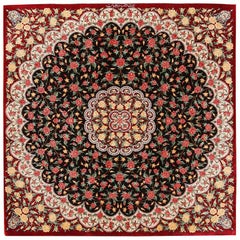 Nazmiyal Collection Vintage Persian Silk Qum Rug. 3 ft 4 in x 3 ft 4 in