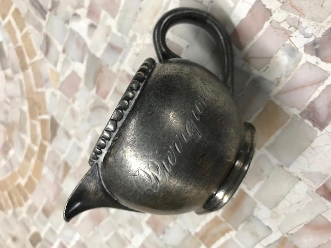 Machine-Made Small Vintage Pewter Creamer Stamped Pierrepont