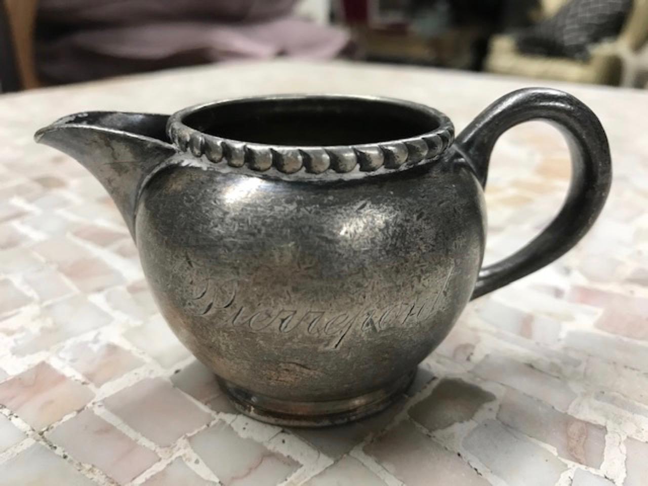 20th Century Small Vintage Pewter Creamer Stamped Pierrepont