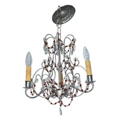 Small Pewter/Silver Tone Chandelier with Pearl and Ruby Beaded Swags