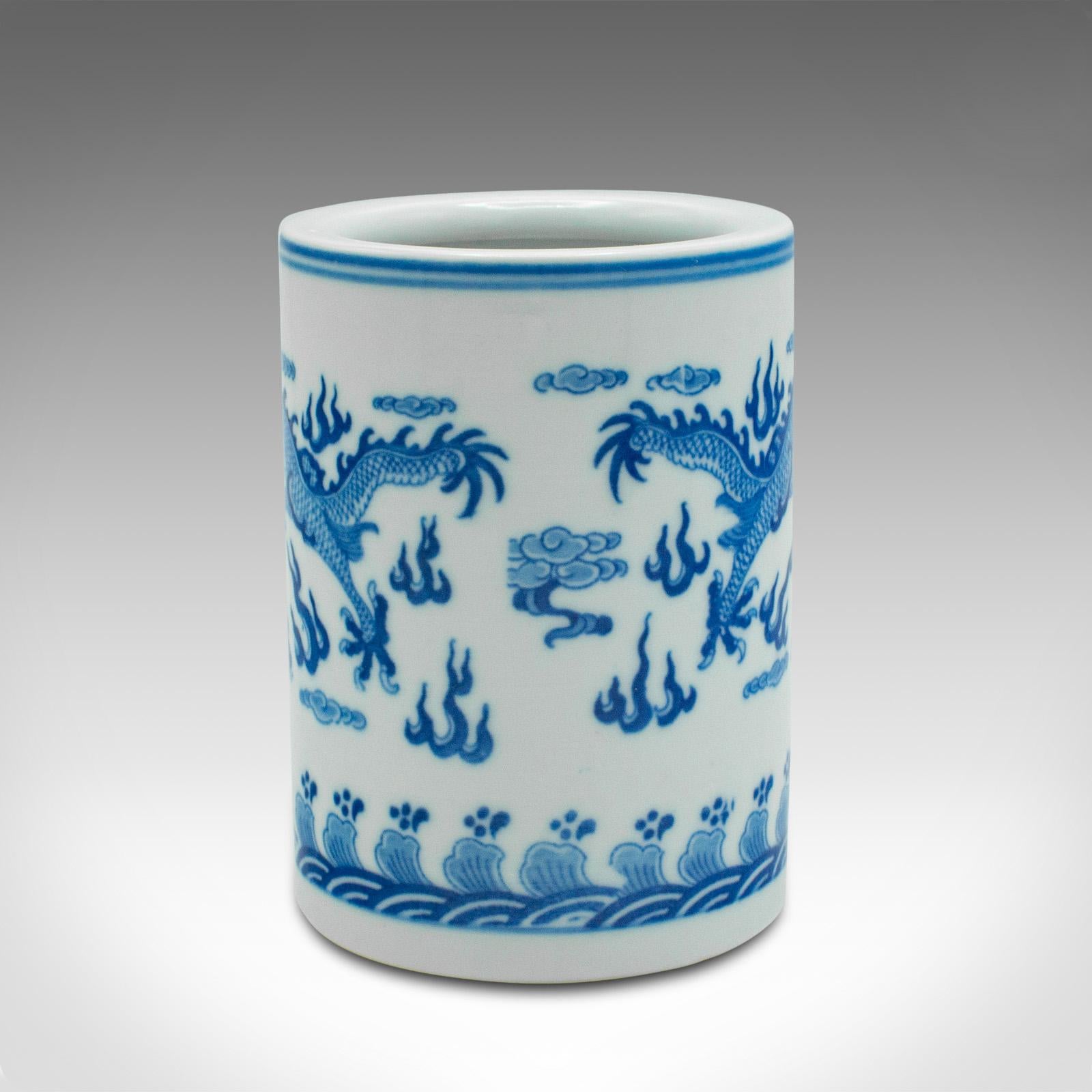 20th Century Small Vintage Plant Pot, Chinese, Ceramic, Desktop, Brush Jar, Oriental Decor For Sale