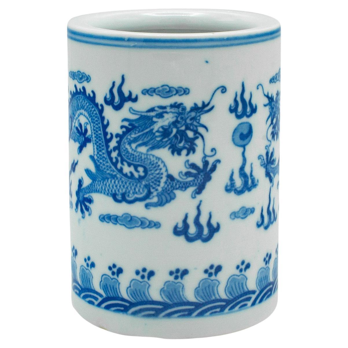 Small Vintage Plant Pot, Chinese, Ceramic, Desktop, Brush Jar, Oriental Decor For Sale