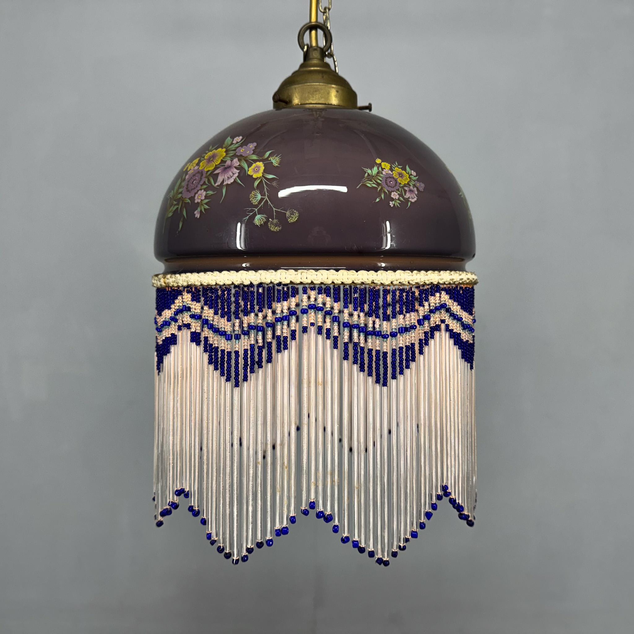 Piccola lampada a sospensione in vetro pressato vintage, Cecoslovacchia in vendita 4
